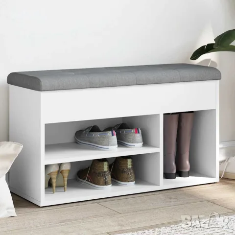 vidaXL Пейка за обувки, бяла, 82x32x45,5 см, инженерно дърво, снимка 2 - Маси - 56148149