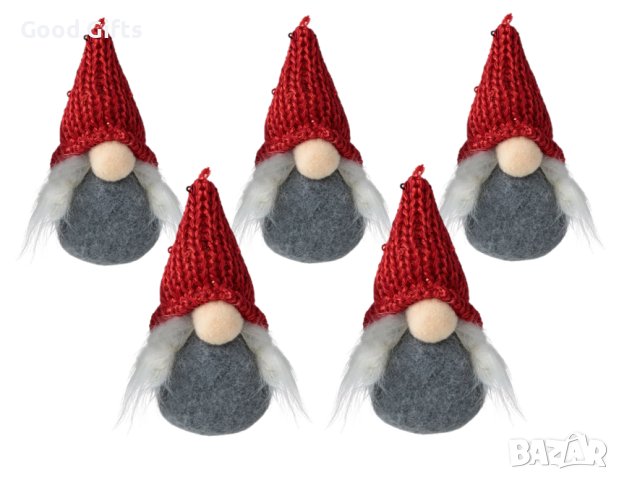 Коледна украса 5 Броя Коледен гном с червена шапка и бяла брада, 11см