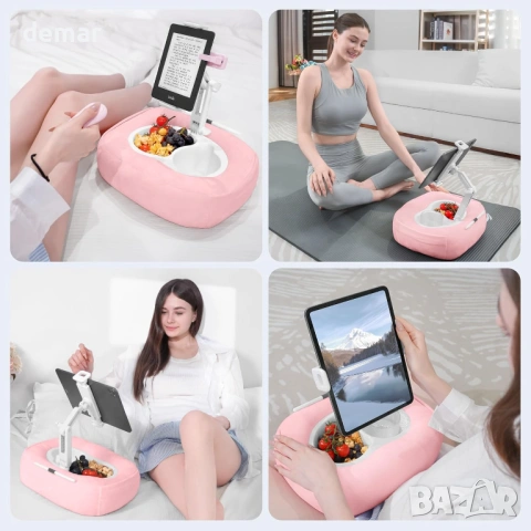 Поставка за таблет/телефон с възглавница, 2 купи, регулируема на 360°, 4.7''-13'', розова, снимка 2 - Селфи стикове, аксесоари - 54048679