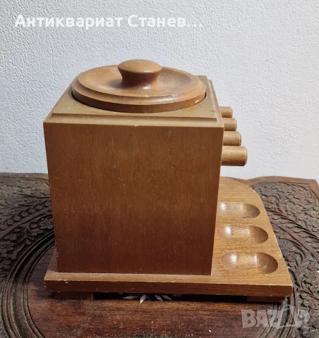 Винтидж дървена поставка за лули с кутия за тютюн, снимка 8 - Лули - 56246044