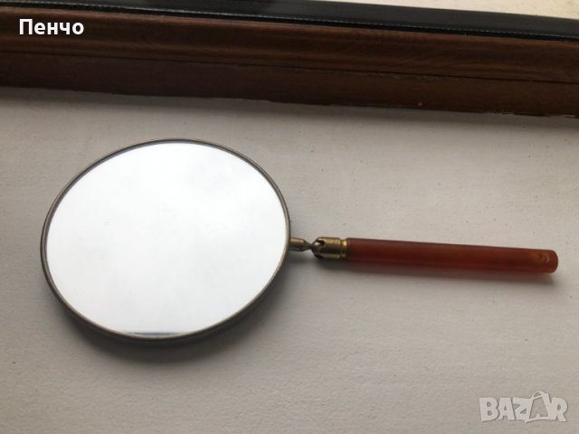 старинно дамско, двойно огледало - бронз и кехлибар, снимка 1