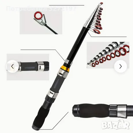 Комплект телескопична въдица 2,3 м, с макара,влакно,кутия с аксесоари+калъф , снимка 2 - Въдици - 49242435