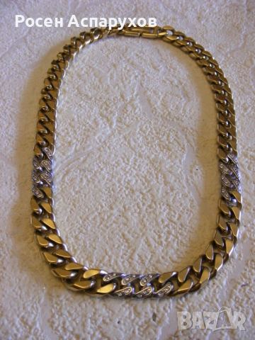 Масивно Позлатено Колие Синджир Сваровски, снимка 3 - Колиета, медальони, синджири - 53906462