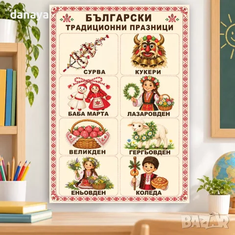 7148 Образователно табло Български традиционни празници, А3 формат, снимка 3 - Ученически пособия, канцеларски материали - 56210546