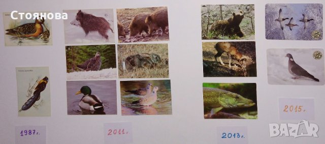 Стари календарчета от 1987г., 2011 г., 2013 г. и 2015 г. с животни, птици и риби