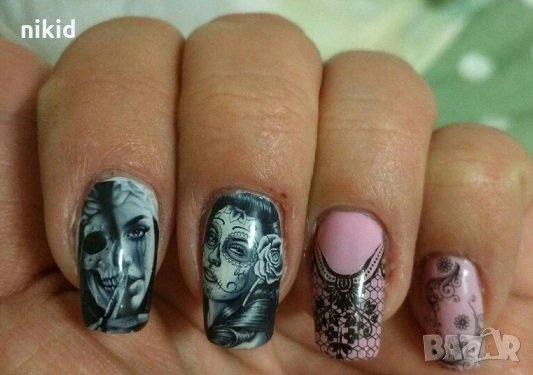 лист 12 в 1 черепи Хелоуин Halloween слайдер татос ваденки водни стикери за нокти маникюр, снимка 2 - Продукти за маникюр - 30593044