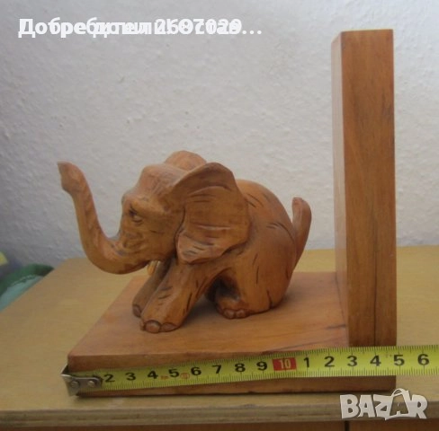 слонове разни: дървен слон 2 броя фигура дърво подпирачка за книги букенд bookend, бог Ганеша пано, снимка 12 - Статуетки - 43449780