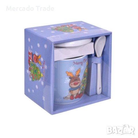 Комплект коледна чаша Mercado Trade, С капак и лъжица, Весела коледа, 350мл., снимка 3 - Чаши - 42924968