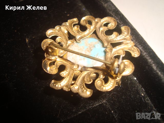 ТЮРКОАЗЕНА БЕЛ ЕПОК СКЪПОЦЕННА БРОШКА БРОНЗ ПОЗЛАТА 20-те ГОДИНИ със САПФИР КРИСТАЛИ 10072, снимка 9 - Други - 30665988