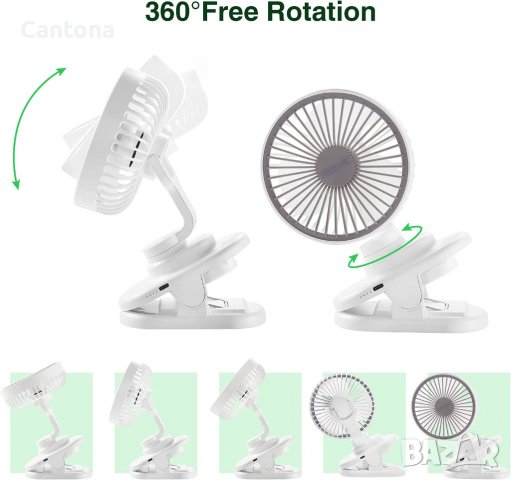 YISSVIC настолен вентилатор с клипс, 4000 mAh (макс. 36 часа),въртене на 360°,автоматична осцилация, снимка 5 - Вентилатори - 39573810