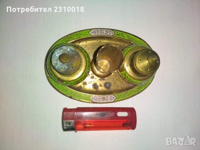 Месингов комплект солница пиперница и съд за клечки за зъби, снимка 2 - Антикварни и старинни предмети - 35271380