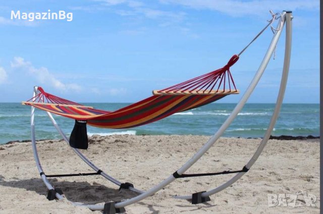 Хамак с дървена рамка Hamak Люлка Къмпинг Градина, снимка 1
