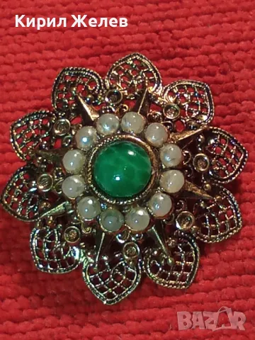 ВЕЛИКОЛЕПНА СТАРИННА ФИЛИГРАННА СКЪПОЦЕННА ПОЗЛАТЕНА МЕДНА БРОШКА с ШЛИФОВАН РЯДЪК ЗЕЛЕН ЯСПИС 45668, снимка 14 - Антикварни и старинни предмети - 46282711