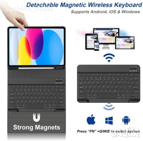 Нов Калъф с Bluetooth клавиатура таблет iPad 10 Gen 10.9 инча Айпад, снимка 3 - Таблети - 40634427