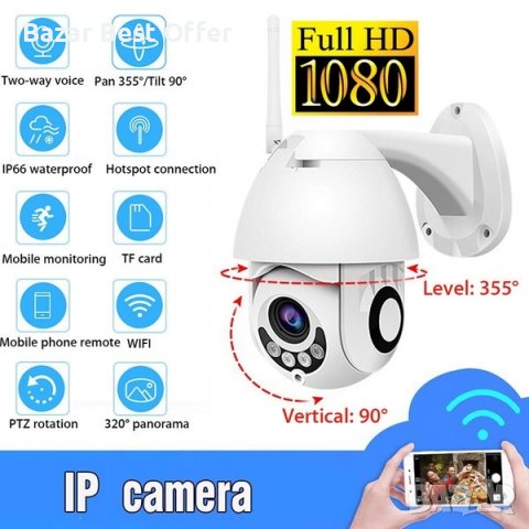 WI-FI-Full HD Безжична куполна въртяща се камера за видео наблюдение, снимка 6 - HD камери - 36834547