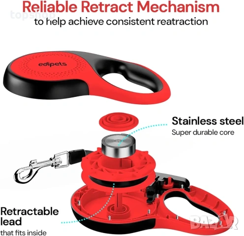 Професионална автоматична каишка Edipets – 8 метра, до 50кг + торбички  , снимка 4 - За кучета - 53204813