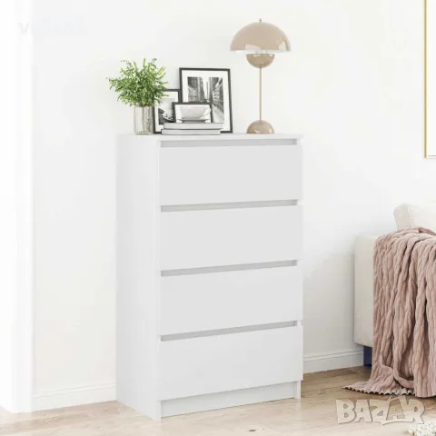 vidaXL Сайдборд, бял, 60x35x98,5 см, инженерно дърво, снимка 3 - Бюфети - 56147692
