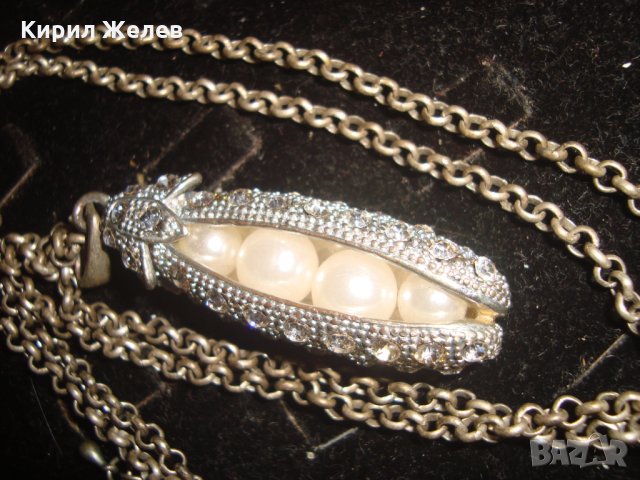 СРЕБРИСТО ОРИГИНАЛНО АРТ КОЛИЕ МЕДАЛЬОН с ВГРАДЕНИ ПЕРЛИЧКИ и КРИСТАЛИ 16565, снимка 6 - Колиета, медальони, синджири - 30711712