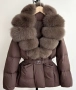Дамско зимно кафяво яке с естествен косъм, снимка 3