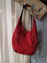 LA REDOUTE  естествен велур червена чанта,тип торба, made in INDIA 