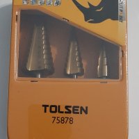 Стъпаловидни титаниеви свредла Tolsen 3бр. HSS Ti, метална кутия, снимка 2 - Други инструменти - 35046737