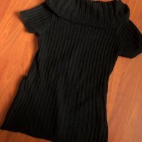 Черно плетено поло с къс ръкав, снимка 3 - Блузи с дълъг ръкав и пуловери - 31056109