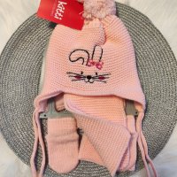 Зимен комплект шапка, шал и ръкавички, снимка 4 - Бебешки шапки - 42819061