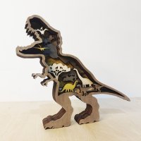 Красива Дървена фигура на динозавър Рекс и Трицератопс и LED светлина, Статуеткa за декор на дом, снимка 2 - Статуетки - 40696592