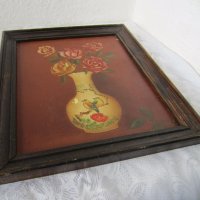 Страхотна стара картина Рози с дървена рамка, снимка 6 - Картини - 29481022