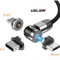 НОВО! 180°-360°-540° Магнитен кабел micro USB, Type C, 8-pin магнитно зарядно, снимка 2 - USB кабели - 33804624