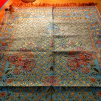 турско молитвено килимче, килимче за молитва за Намаз - светлосин фон с блестящи златни орнаменти, снимка 3 - Антикварни и старинни предмети - 38235686