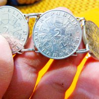 масивна мъжка сребърна гривна със сребърни  6 монети от  2 австрийски шилинга 1931г - 175 години , снимка 3 - Гривни - 39070787