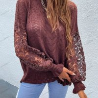 Дамски едноцветен шикозен пуловер с отворени шевове, 2цвята - 023, снимка 10 - Блузи с дълъг ръкав и пуловери - 40052302