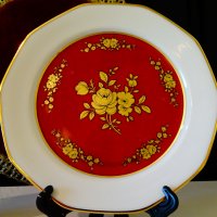 Чаша с чинии баварски порцелан,злато,рози,рубин. , снимка 4 - Чаши - 38215213