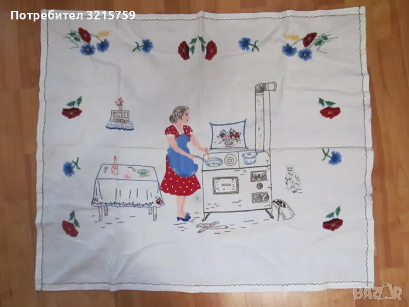 Винтидж каре, ковьор за стена, ръчна бродерия , 85х72см., снимка 1