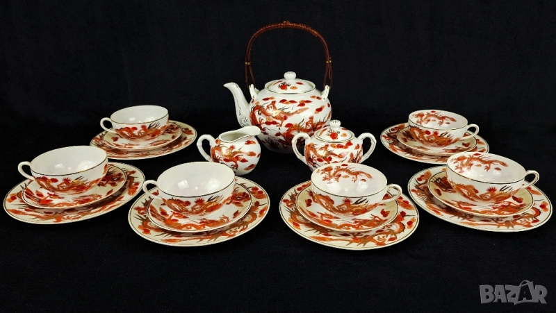 Японски чаен сервиз с дракони - за 6 човека, снимка 1