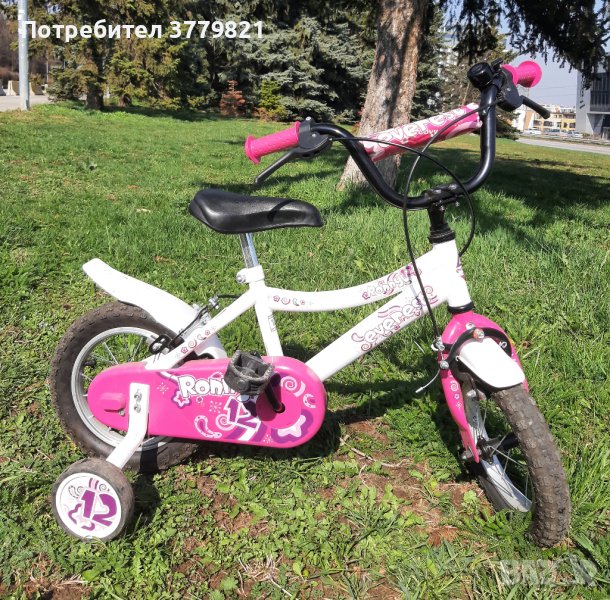 Детско колело за момиче с помощни колелца, 12 цола, снимка 1