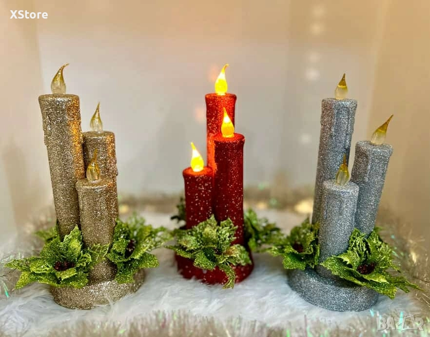 Коледна магия с три бляскави LED свещи, снимка 1