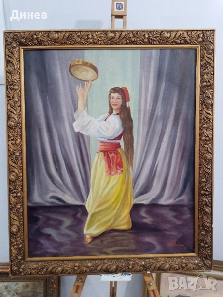 картина маслени бои Танцьорка с Даире (Ориенталски Мотив), снимка 1