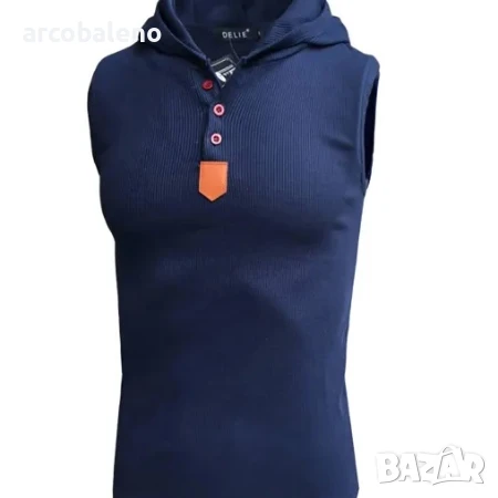 Стилна мъжка тениска без ръкави с качулка за свободното време, снимка 1