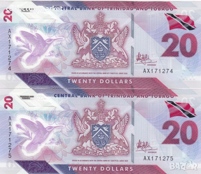 20 долара 2020, Тринидад и Тобаго(2 банкноти поредни номера), снимка 1