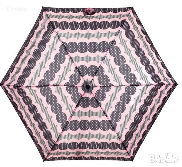 Сгъваем чадър за дъжд с черни розови геометрични шарки 23,5 см, снимка 1
