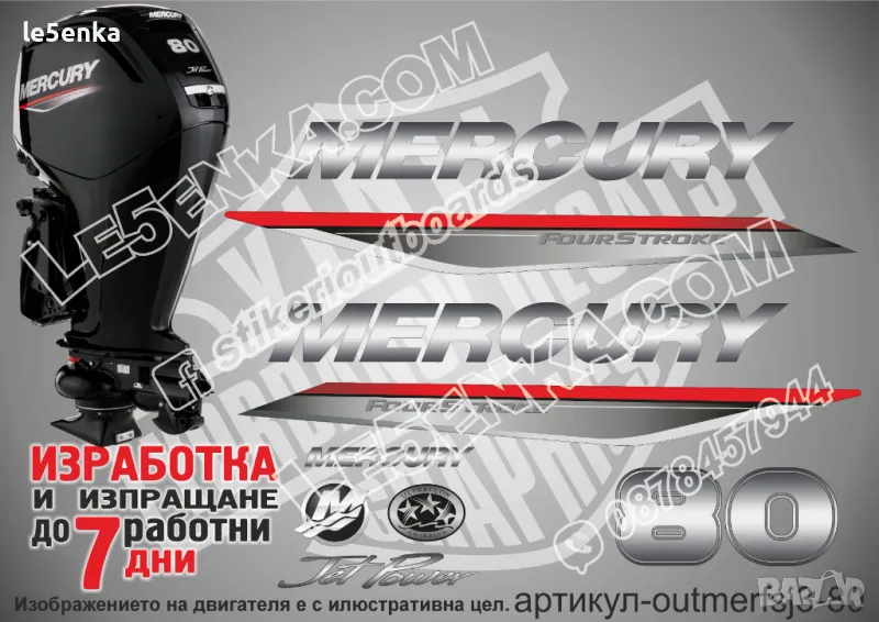 MERCURY 80 hp JET FS 2019-2022 Меркюри извънбордов двигател стикери надписи лодка яхта outmerfsj3-80, снимка 1