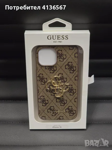 Защитен калъф Guess с метално лого PU, за iPhone14, кафяв, снимка 1