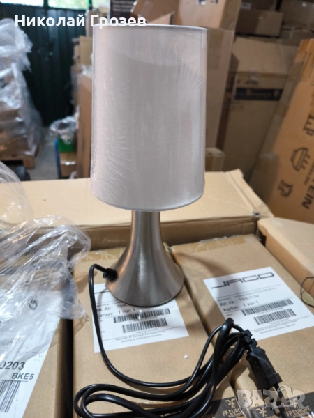 Нощна лампа с димер E14 бяло и инокс, снимка 1