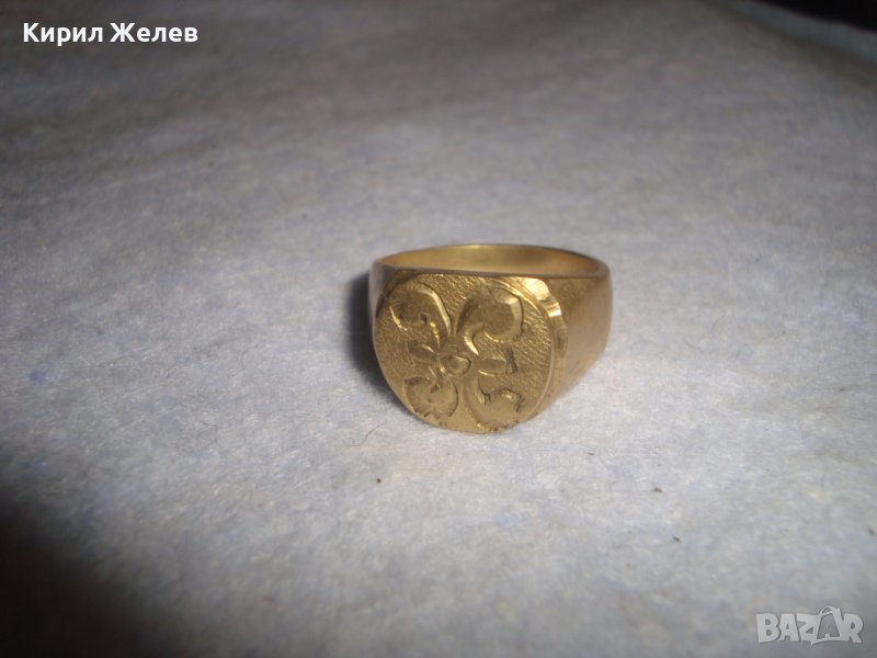 СТАР РЕТРО АРТ ДЕКО РЪЧНО ОРНАМЕНТИРАН ПОЗЛАТЕН ПРЪСТЕН от НЕРЪЖДАЕМА СТОМАНА с ПЕЧАТИ 585 14К 27573, снимка 1