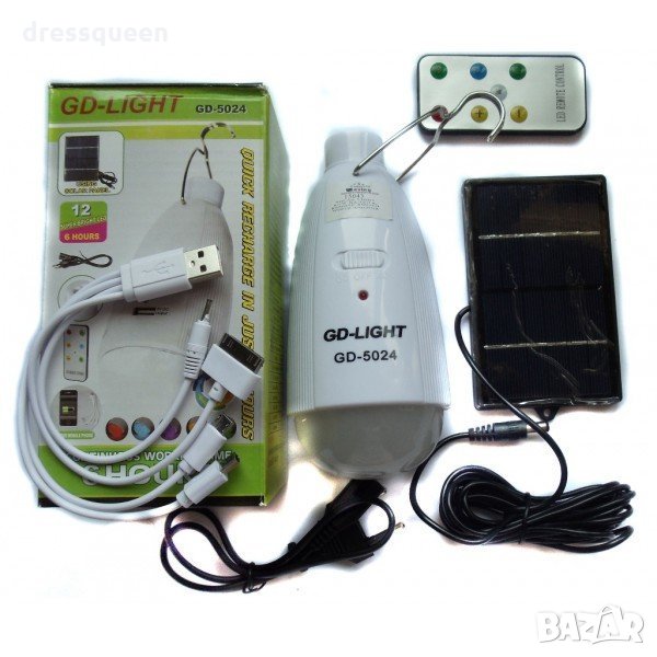 Лампа с акумулаторна батерия соларен панел и USB зарядно 5024, снимка 1