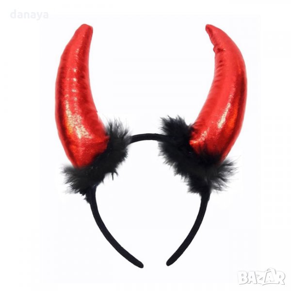 1739 Диадема Дяволски рога с пух, снимка 1