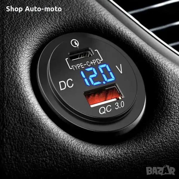 USB адаптер с волтметър Automat, За вграждане, Tipe-C, снимка 1