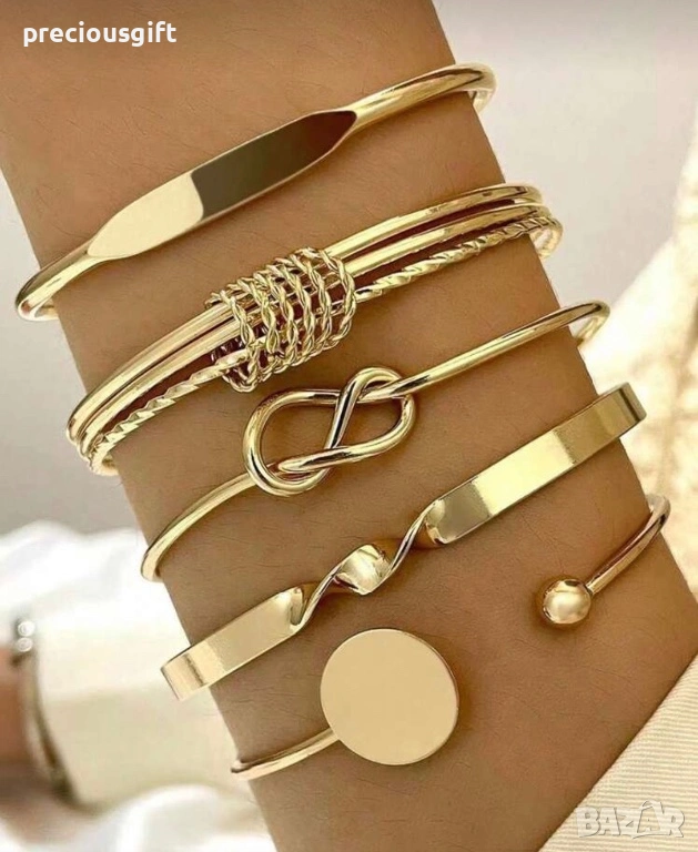 Комплект от 5 броя масивни, твърди гривни, снимка 1